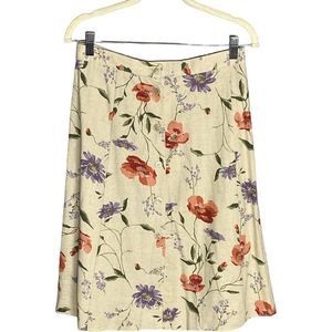 Requirements Womens Skirt Floral Button Front Pleat Lines Midi Cream Size PM